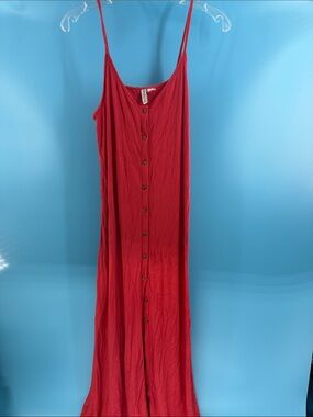 Button-Front Spaghetti Strap Maxi Dress